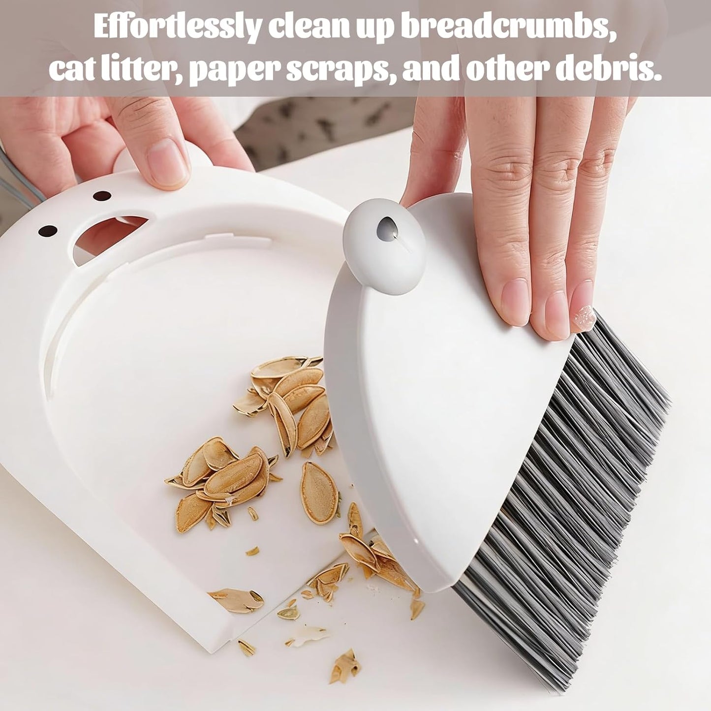Broom with Dustpan Combo Set,Broom and Dustpan Set,Dust Pan and Brush Set with Small Hand(Grey)