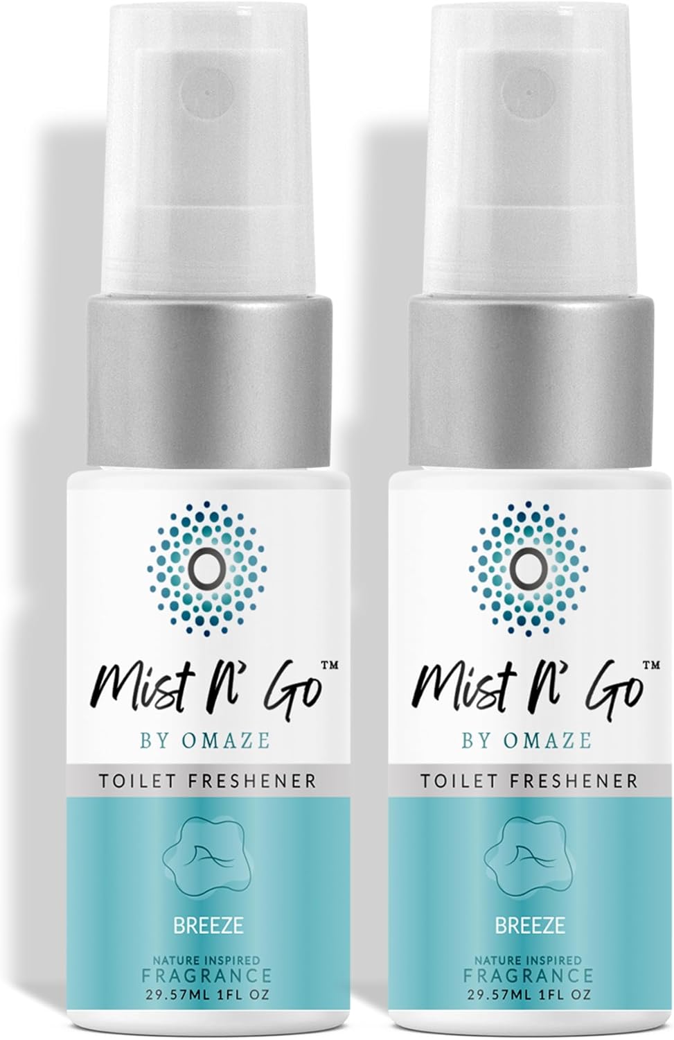 Mist N’ Go by Omaze Travel Bathroom Spray for Toilet Spray Odor Eliminator - Travel Toilet Spray for Bathroom Air Freshener Spray for Bathroom Deodorizer - Clean Mix, Travel Size (1oz x2)