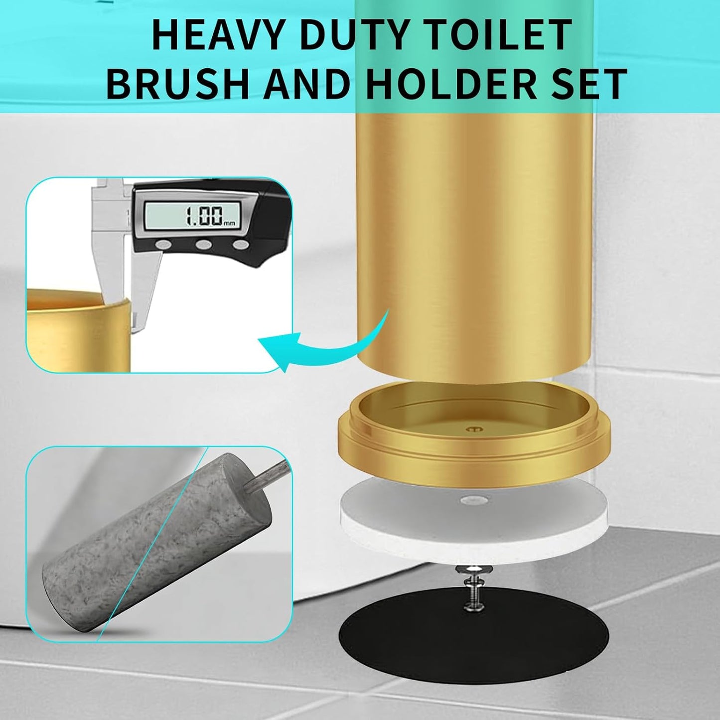 Chrome Toilet Brush and Holder Set,304 Stainless Steel Toilet Brush for Bathroom with Long Handle, Heavy Duty Toilet Bowl Brush,Removable Inner Bowl and Splash Protection,Deep Cleaning