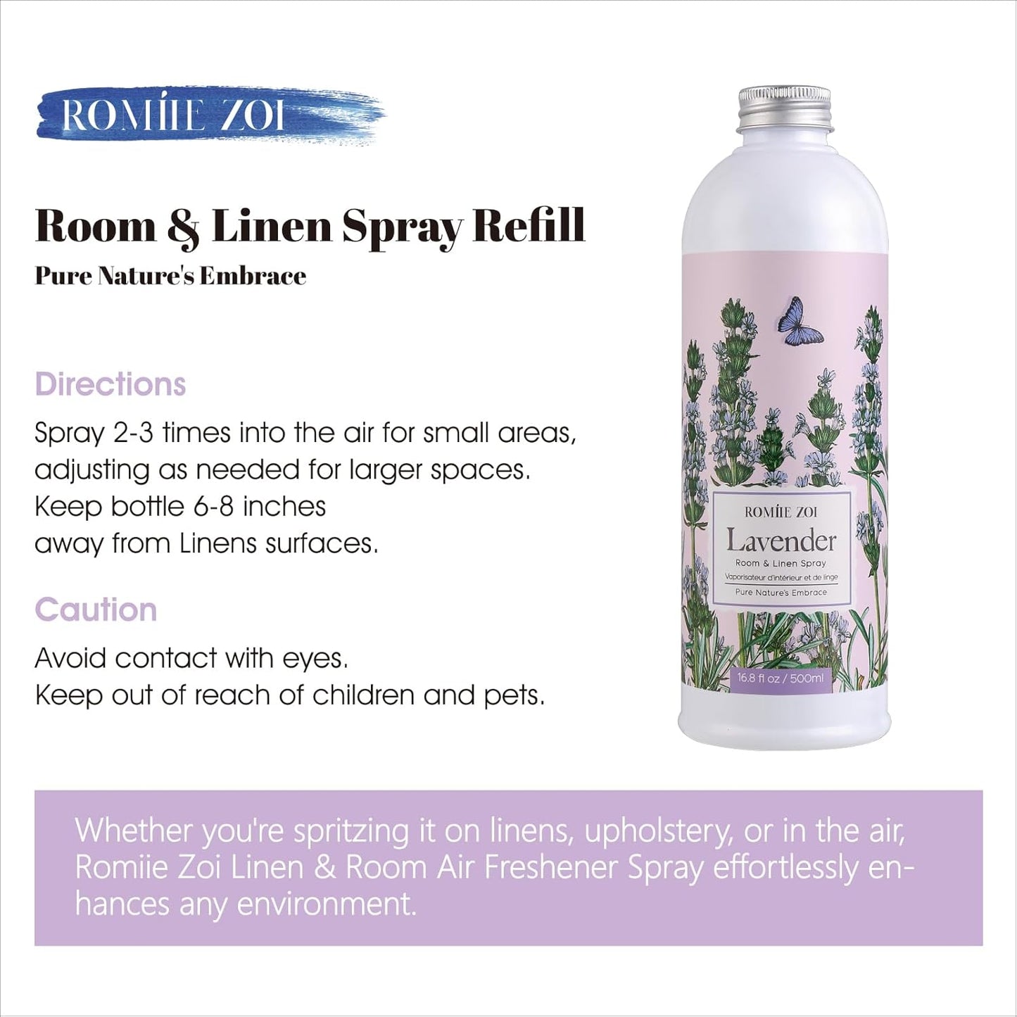 ROMIIE ZOI Room Spray Lemon, Air Freshener Spray Made with Natural Plant Extract, Scented Room Spray for Home Fragrance Fabric Spray Freshener 8.5 FL OZ