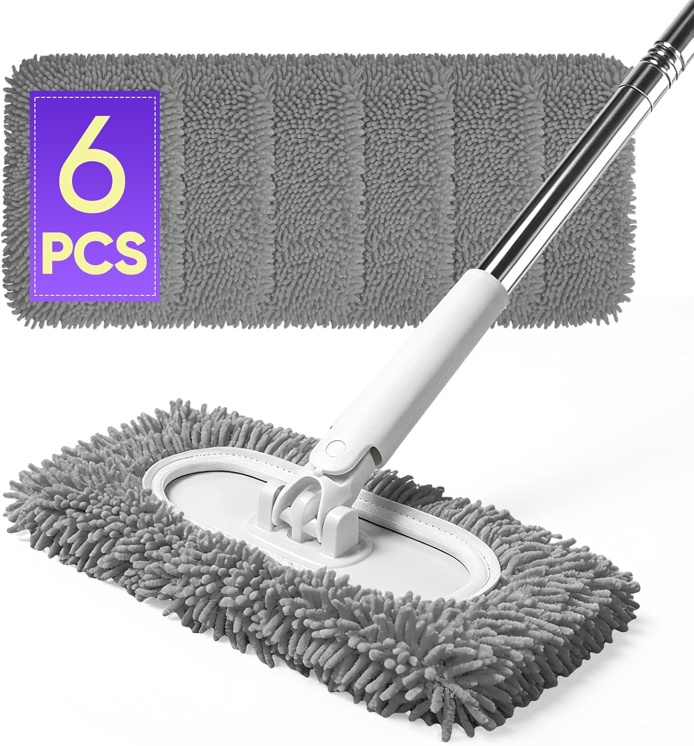 6 Pack Reusable Microfiber Mop Pads Compatible with Sweeper Mops, Replacement Mopping Pads Dry Sweeping Cloths, Washable Chenille Flat Mops Refills for Mopping Floor Cleaning (Mop is not Included)