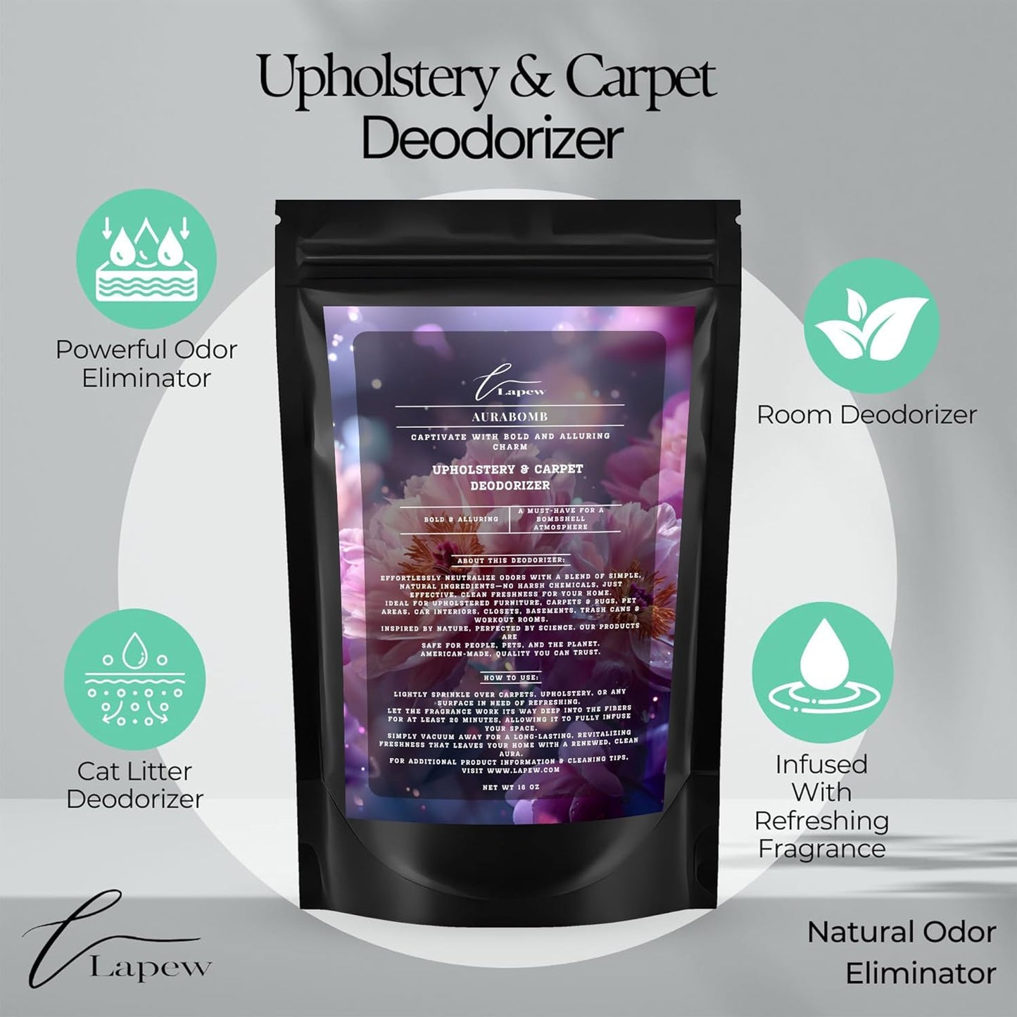 Lapew Black Sea Scented Cleaning Bundle | Carpet Deodorizer Powder (16 oz) & Mop Soap Concentrate (36 oz) | Pet-Friendly Odor Eliminator - Colors B