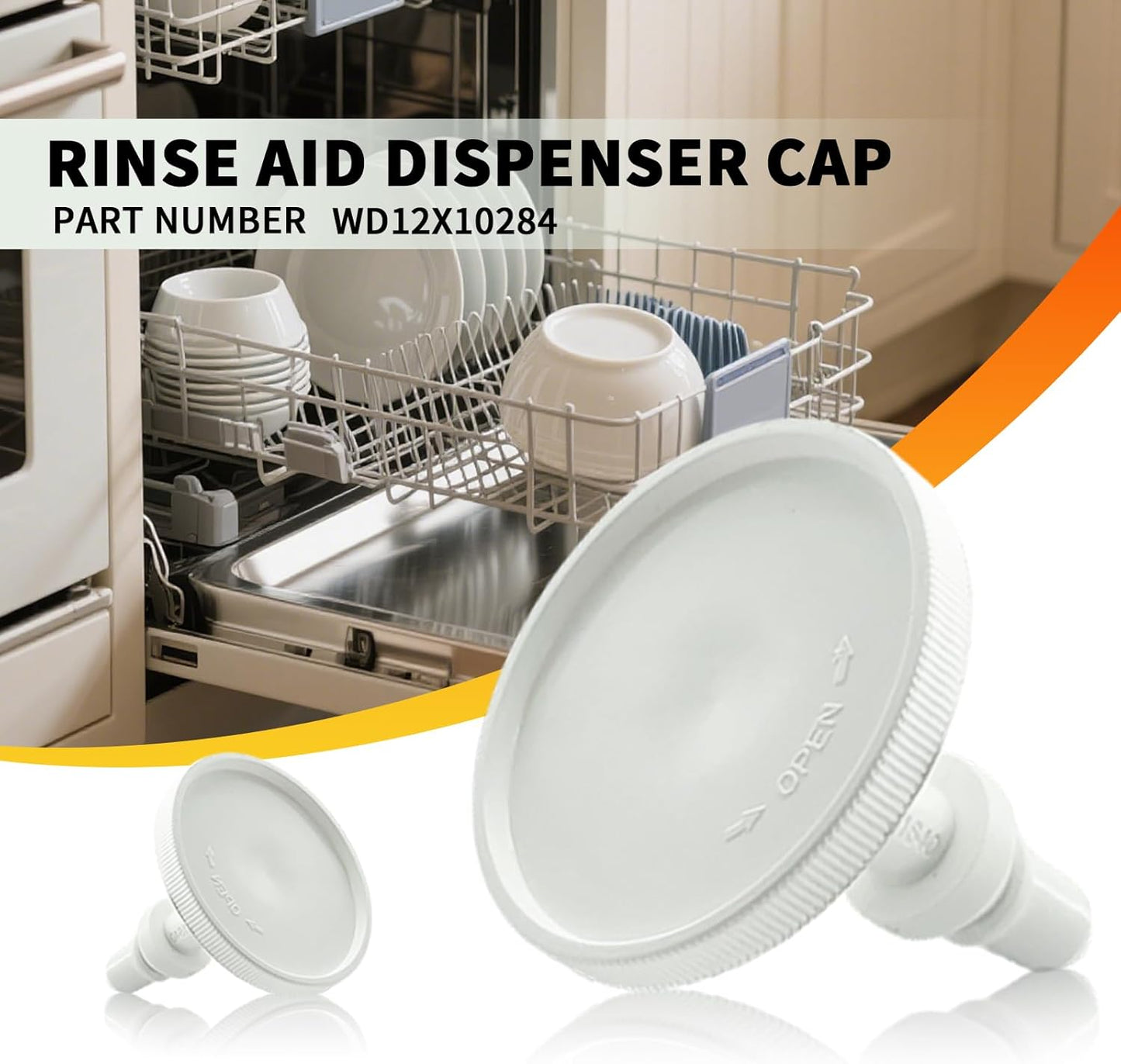 WD12X10284 Dishwasher Rinse Aid Fill Cap for GE Hotpoint JC Penney Kenmore and Montgomery Ward Replace WD12X24238 WD12X409 WD12X10024 1472897, Rinse Aid Dispenser Cap