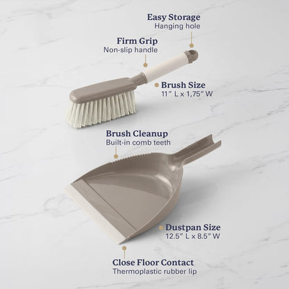 Farberware Handheld Broom and Dustpan Set with Rubber Lip – Small Dust Pan and Brush Set for Kitchen Crumbs, Cat Litter, Compact Hand Broom with Soft Grip Handle for Home Cleaning