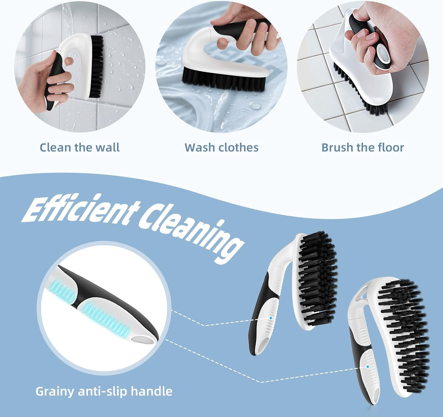 Cleangor Scrub Brush Set, Heavy Duty Scrub Brushes Crevice Cleaning Brush with Stiff Bristles, 3 Different Brushes Included for Household Use, Grout, Tile, Bathroom, Kitchen, Bathtub, Floor