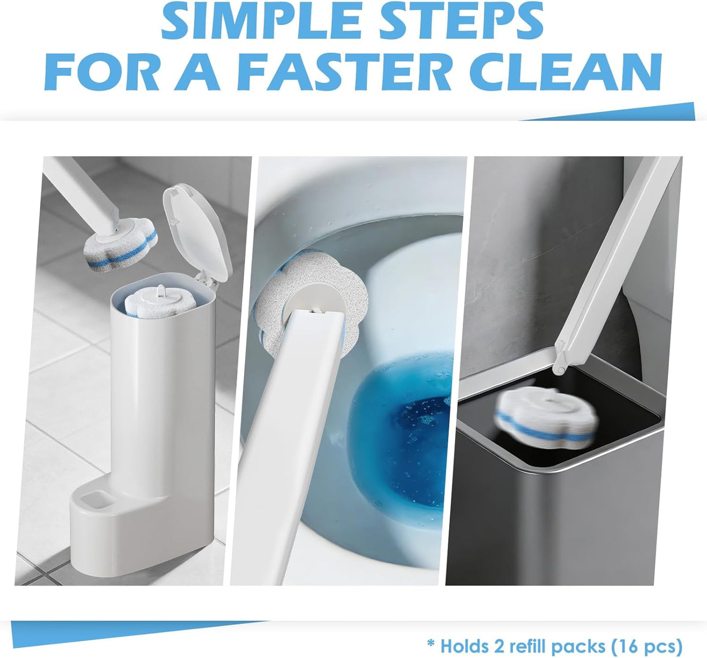 Disposable Toilet Brush Cleaning System, 2pcs Wands with 104pcs Replacement Heads,Stick for Toilet Cleaning,Wands with Refills Pads,Wall Mounted Toliet Wand for Bathroom,Toilet Brush and Holder