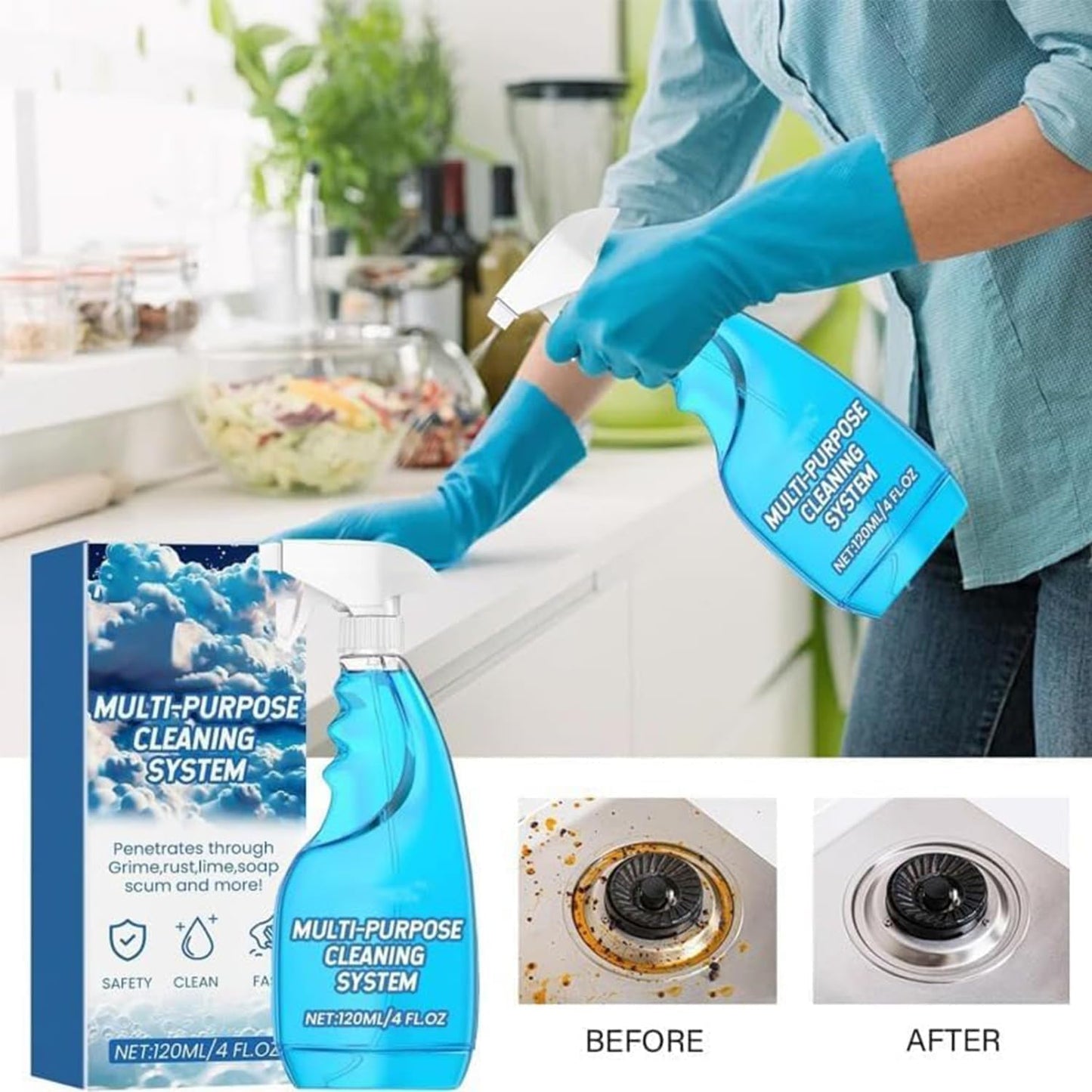2PCS Spray Splash Cleaner, Fast-Acting Kitchen Grease Cleaner, Multipurpose Degreaser for Tough Stains on Ovens, Grills & Cooktops