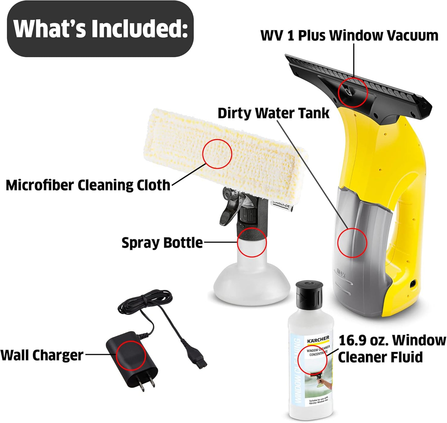 Kärcher WV 1 Electric Window Vacuum Squeegee 10" - Perfect for Showers, Mirrors, Glass, and Countertops - Electric Squeegee