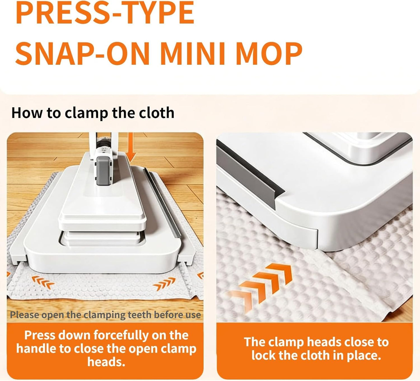 Press Grip Mini Mop, Zero-Touch Gap Dust Cleaner with 39in Lazy Mop & Hands-Free Lock Head, Disposable Dust Mop for House Wall Bathroom Toilet Corners Multi Surface Cleaning with 5 Cloths