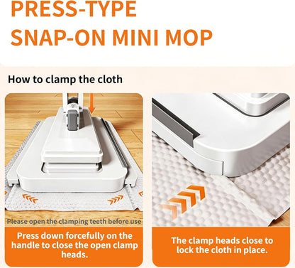 Press Grip Mini Mop, Zero-Touch Gap Dust Cleaner with 39in Lazy Mop & Hands-Free Lock Head, Disposable Dust Mop for House Wall Bathroom Toilet Corners Multi Surface Cleaning with 5 Cloths