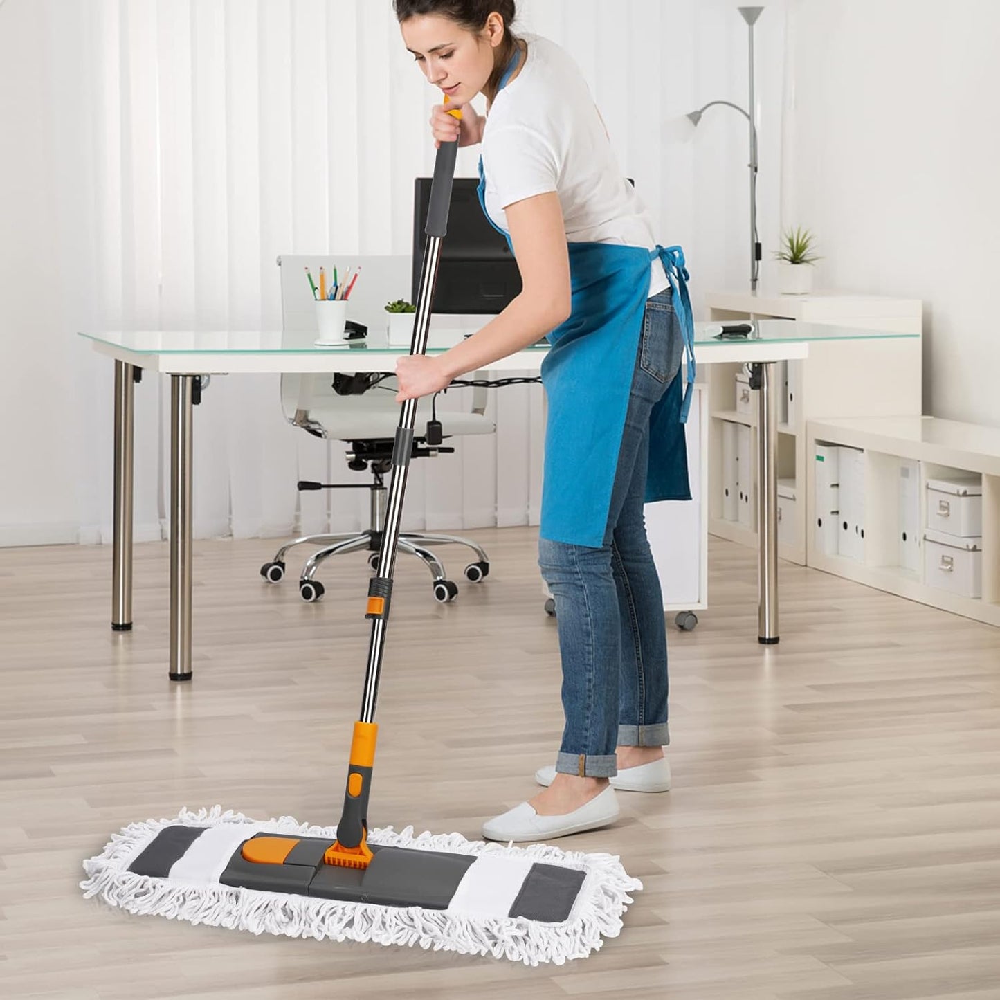 42" Commercial Dust Mop for Floor Cleaning, MASTERTOP Large Flat Mop with Long Handle, Sweeping Broom with 2 Different Mops Pads, Industrial Mop for Hardwood, Tile, Gym, Office, Mall, Warehouse