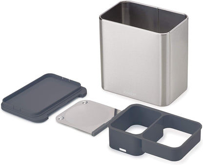 Joseph Joseph Surface Sink Caddy Stainless Steel Sponge Holder Organizer Tidy Drains Water for Kitchen, Small, Silver