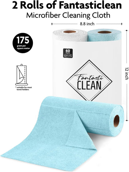 Fantasticlean Microfiber Cleaning Cloth Roll -40 Pack, Tear Away Microfiber Towels, 12" x 12", Reusable, Washable, Scratch Free, Ultra Absorbent Dishcloth for All-Around Cleaning Supplies (White)