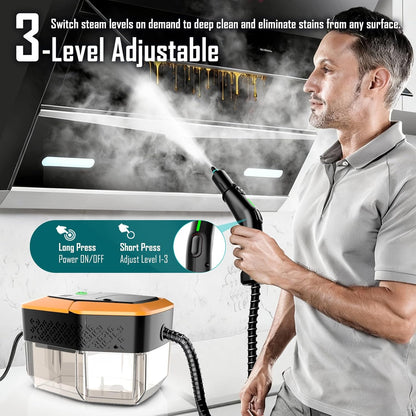 Steam Cleaner, 3-Level Adjustable Handle, 15s Heat-Up, Steamer for Cleaning With 1.8L Large Tank, Dry Burn Protection, Handheld Steam Cleaner for Home, Bathrooms, Tile,Grout,Car with 12pcs Accessories