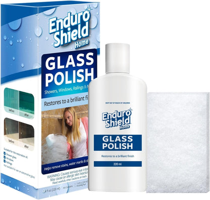 EnduroShield Shower Door Glass Polish – Water Spot Remover & Hard Water Stain Cleaner for Cloudy Shower Doors – Removes Soap Scum, Limescale & More – 7.4 fl oz