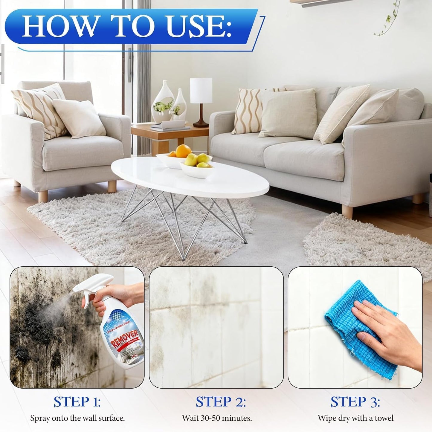 WALL REMOVER SPRAY, Wall Spray, Dust and Dirt Removal, 8.12 Fl oz, for Wood, Tile, Fabric, Bathrooms, Kitchens