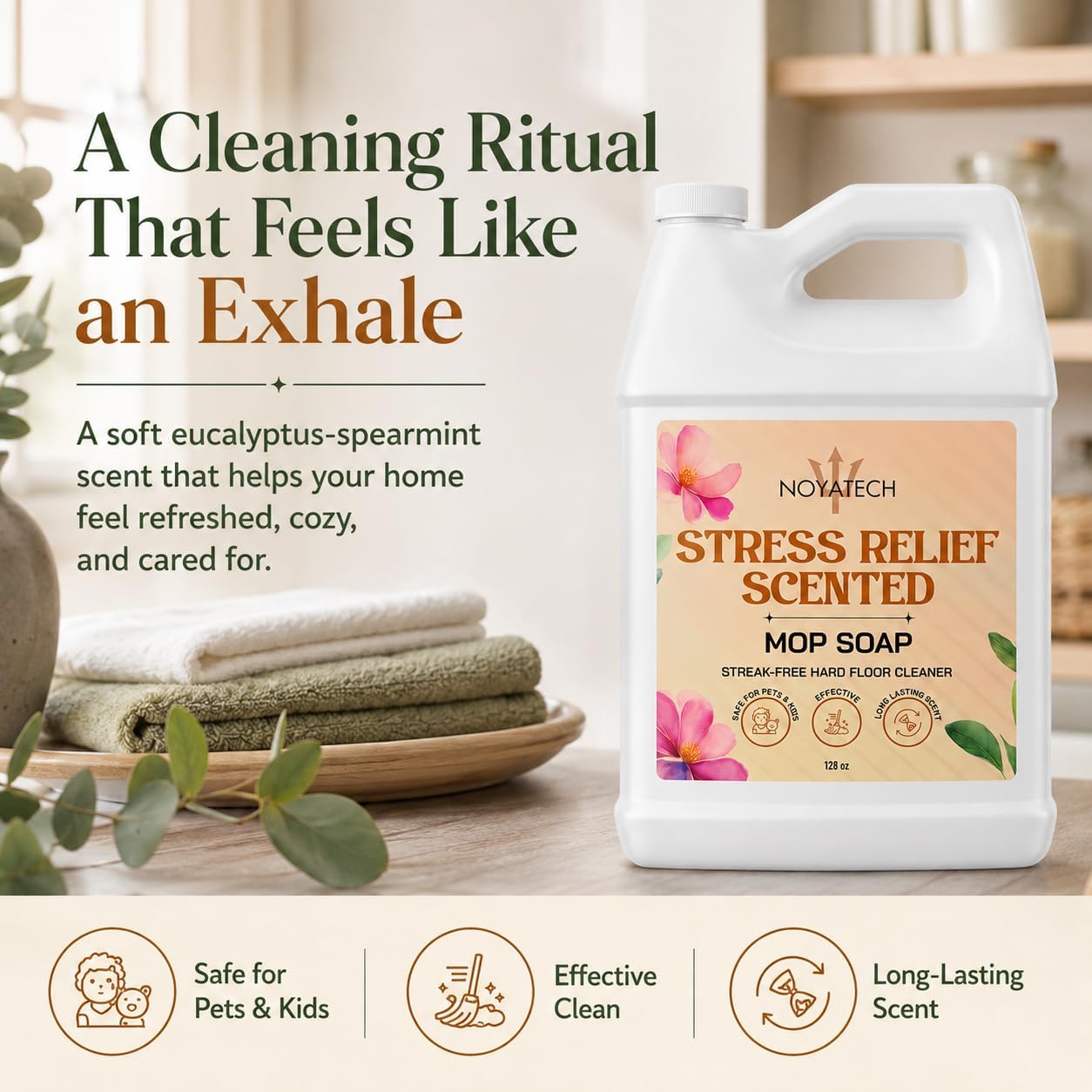 NOYATECH Scented Mop Soap – Stress Relief Aromatherapy Floor Cleaner Concentrate | Non-Toxic, Pet Safe, No Residue | Safe for Hardwood, Tile, Marble, Stone & Grout | All Mop Types | Made in USA
