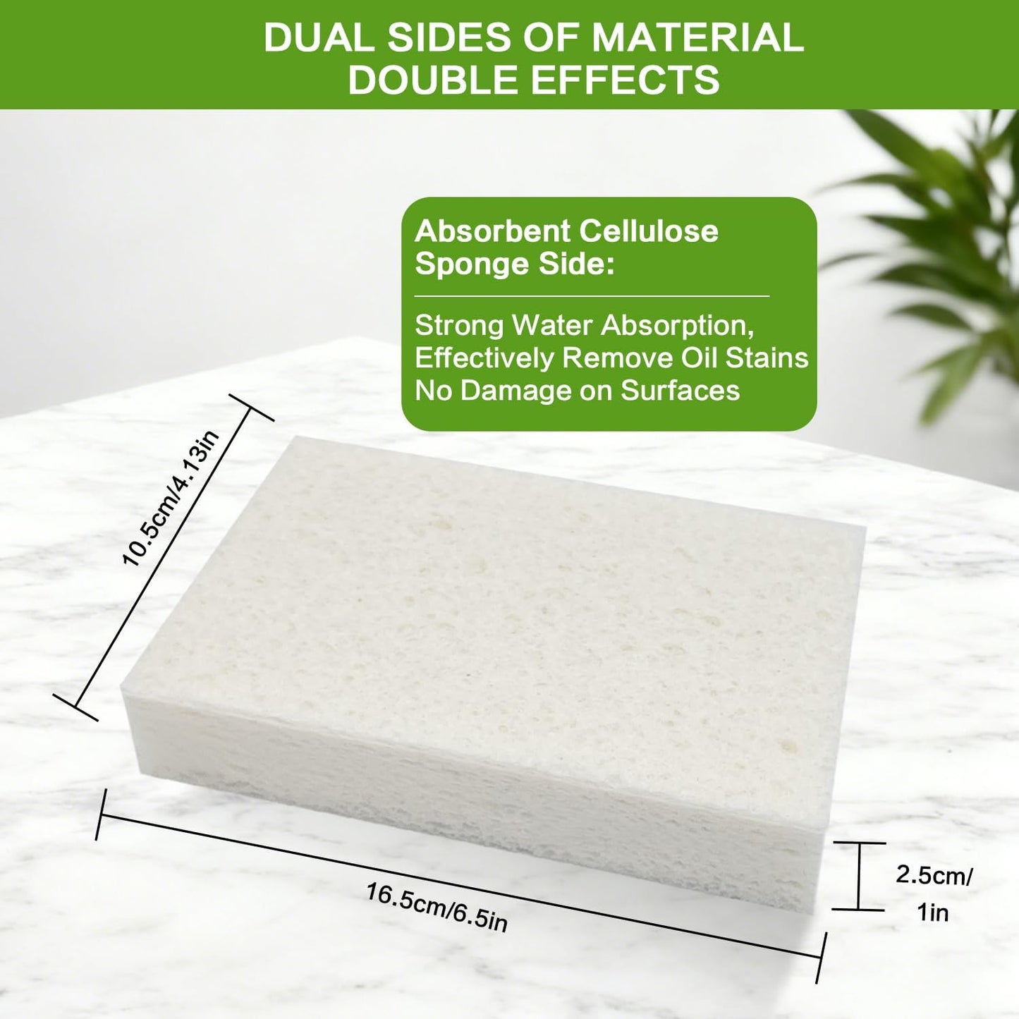 Cellulose Sponges, Large Size 4" x 6" x 1" - Heavy Duty Scrub Kitchen Sponge, Clean Tough Messes Without Scratching Kitchen Cleaning Pads, Pop Up Eco DIY (6 Pack), Green