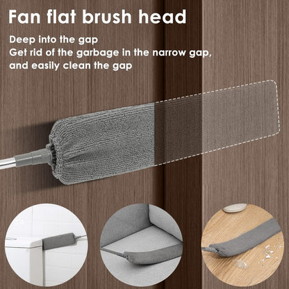 Gap Dust Cleaner Retractable Microfiber Gap Dust Brush Flexible Long Flat Gap Duster with Extendable Pole and Cloth Cover for Sofa Bed Furniture Bottom Ceiling Fan Blinds(Grey)