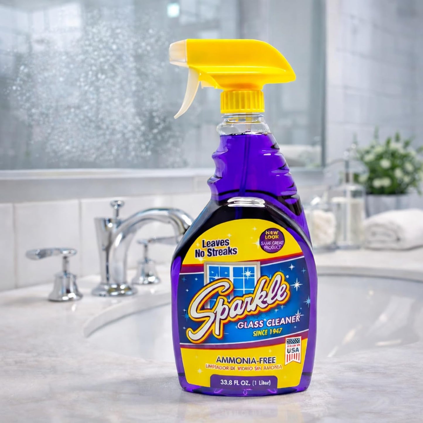 Sparkle Ammonia-Free Glass Cleaner Refill, Heavy Duty Streak-Free Window & Mirror Cleaner Spray, Original Formula, 2L Bottle (Pack of 2)