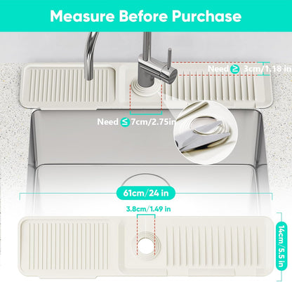 24 Inch Longer Faucet Mat for Kitchen Sink, 5° Slope Fast Self-draining, Kitchen Sink Splash Guard Silicone Sink Faucet Mat Splash Guard Kitchen Sink Area Tidy Splash Faucet Guard Draining Mat