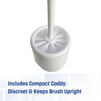 SPARTA 16-Inch Durable Toilet Brush with Storage Holder, Bowl Brush with Caddy with Sturdy Polypropylene Bristles for Effective Cleaning, White Plastic Handle for Secure Grip, White
