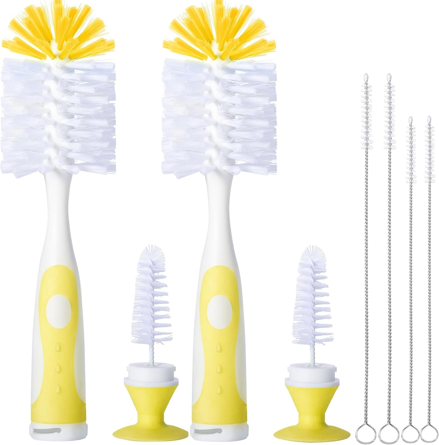 CAREBABYMORE 2 Pack Baby Bottle Brush with 4 Pack Straw Brushes, 10.2" Nylon Brushe with Nipple Cleaner and Stand Suction Cup (Gray)