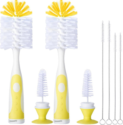 CAREBABYMORE 2 Pack Baby Bottle Brush with 4 Pack Straw Brushes, 10.2" Nylon Brushe with Nipple Cleaner and Stand Suction Cup (Gray)