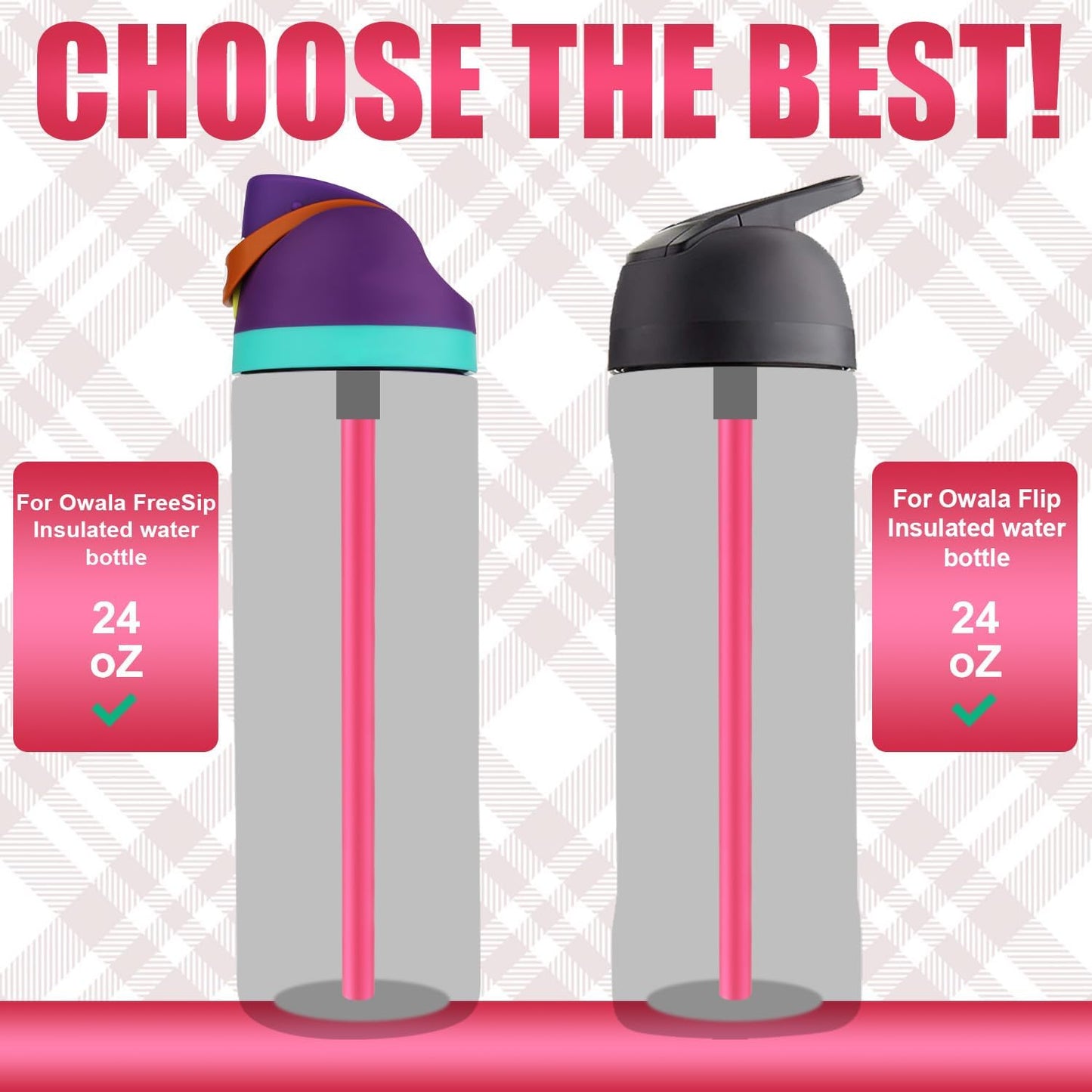 6pcs Replacement Straws for Owala Freesip 24/32oz, Reusable Plastic Straws with Cleaning Brush Tumbler Accessories Parts for Owala Flip 24/32oz Stainless Steel Insulated Water Bottle