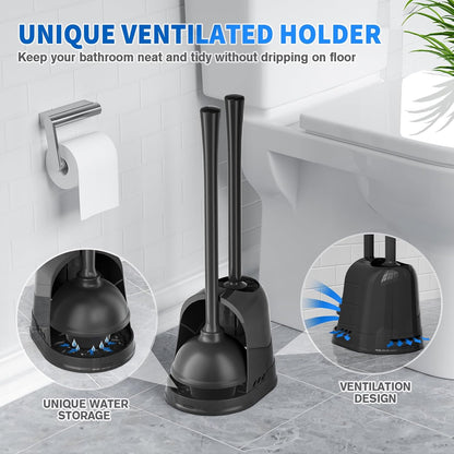 LOVLOY Toilet Plunger and Brush,2 Pack Bowl Brush and Heavy Duty Toilet Plunger Set with Ventilated Holder, 2-in-1 Toilet Brush and Plunger Combo for 5.3-inch Toilet Drain Bathroom Cleaning