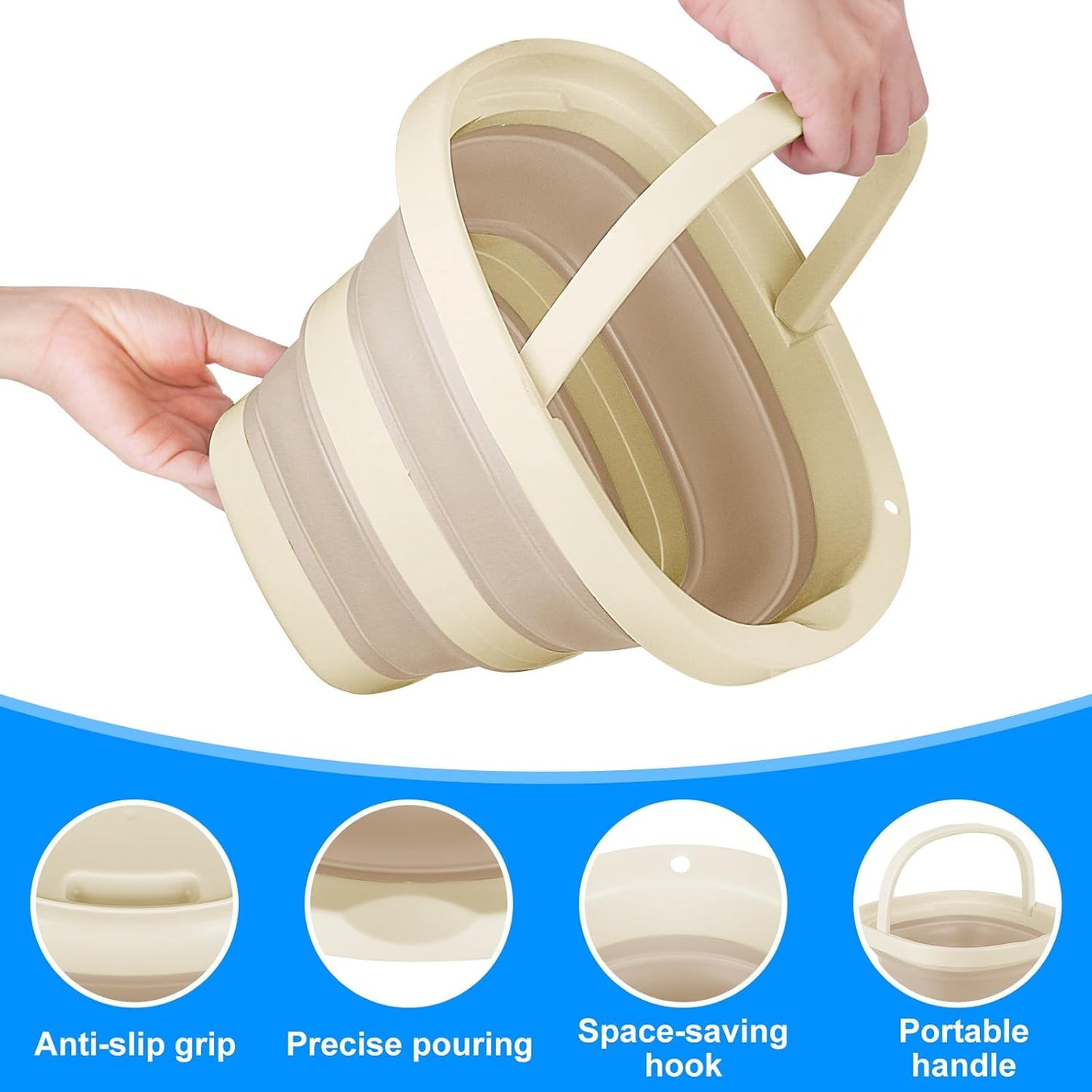 Collapsible Mop Bucket and Ice Bucket-5L(1.3 Gallon) Household Cleaning Silicone Dust Mops Bucket, Portable Bathroom Cleaning Supplies Square Bucket for Cleaning