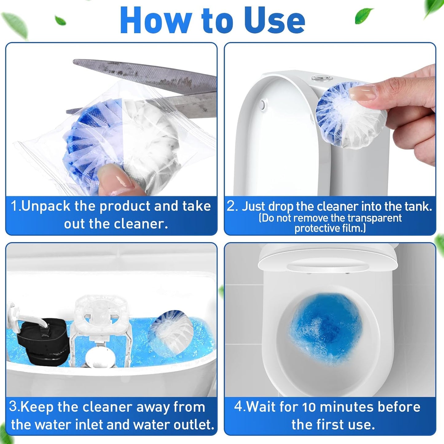 Qualirey 60 Pack Automatic Toilet Cleaner Tablets Toilet Bowl Long Lasting Bathroom Tank Tablets (Blue)