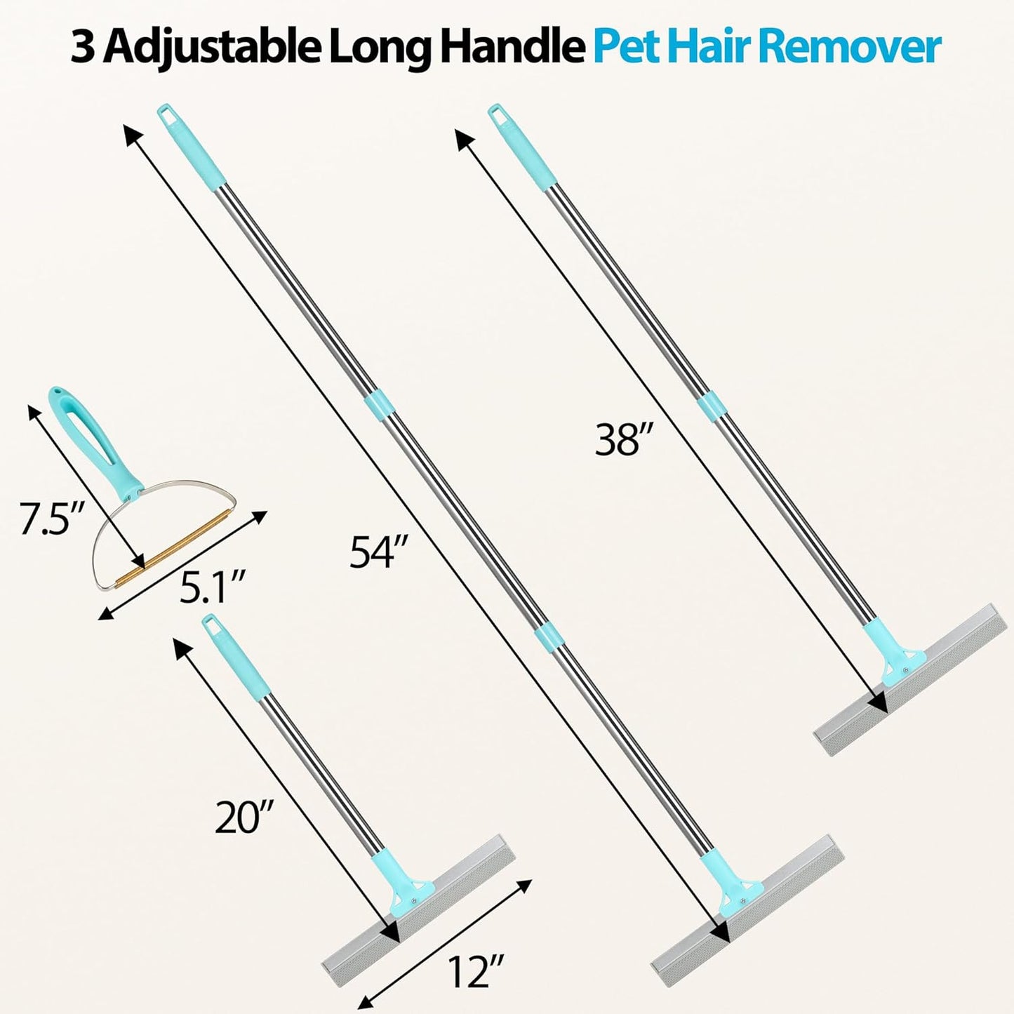 Carpet Rake for Pet Hair Removal Tool, 2 in 1 TPU and Copper Rake Teeth, Uproot Clean Hair Remover with 54’’ Adjustable Long Handle, Reusable Cat & Dog Fur Broom for Carpets,Rugs, Mats,Car
