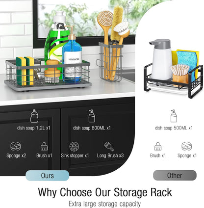Kitchen Sink Caddy Organizer, [Stay-Dry Anywhere & No Drainage Needed] Sponge Holder for Kitchen Sink Countertop,Stainless Steel with Rust-Resistant Coating-10.24" L x 6.5" W x 5.83" H