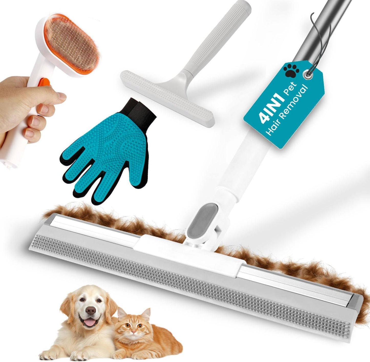 Carpet Rake for Pet Hair Removal Tool, 60” Adjustable Long Handle Pet Carpet Brush, Reusable Carpet Scraper Dog cat Hair Remover for Carpets, Rugs, Mats, and Stairs