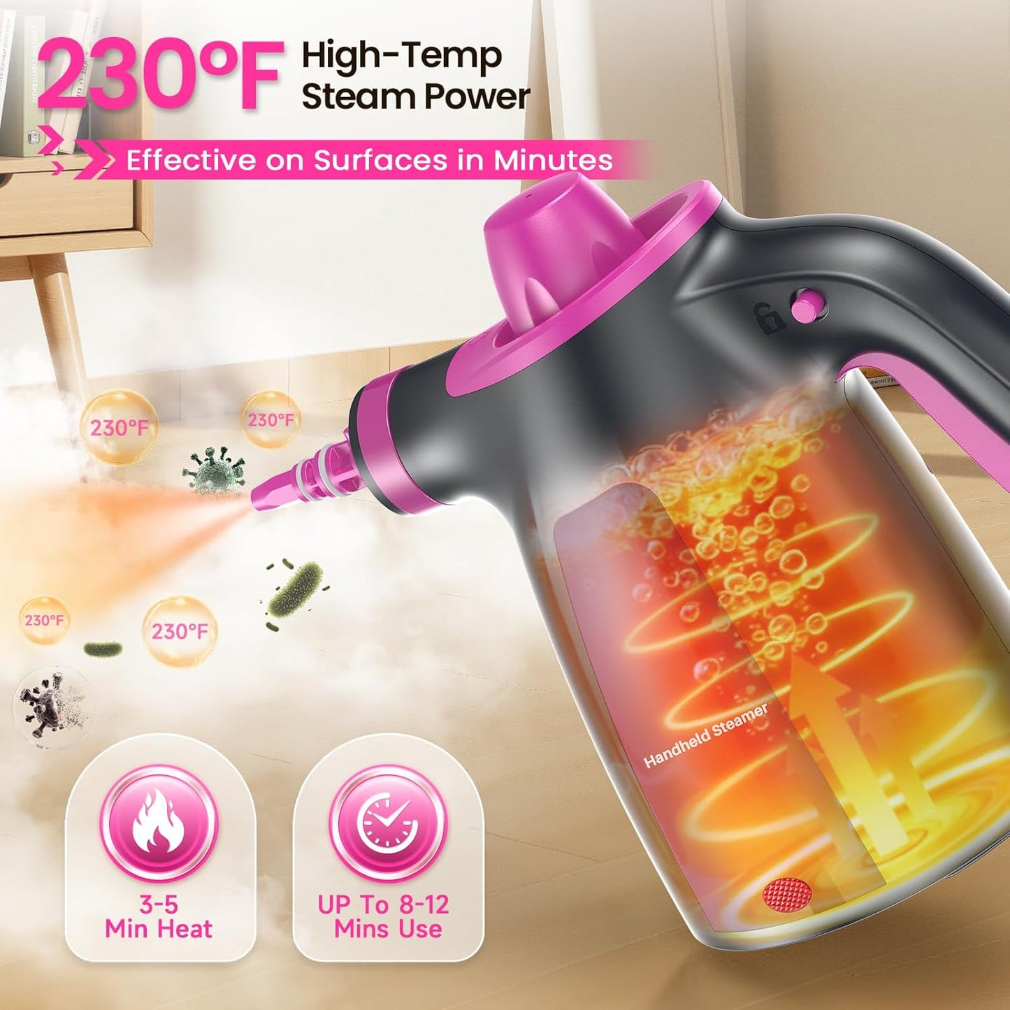Steam Cleaner, Pressurized Handheld 13pcs Multi-Purpose Natural Deep Cleaning Steamer, Portable Steamer for Cleaning Home, Grout, Kitchen, Car, Window, Upholstery, Bathroom and Clothes, Gray