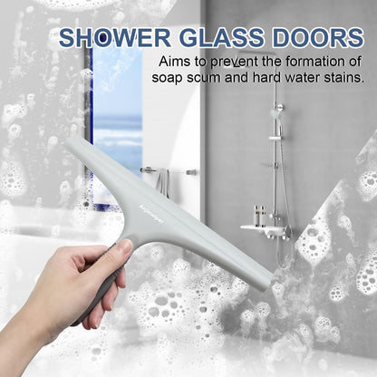 Silicone Shower Squeegee with Hook, Bathroom Squeegee for Shower Glass, Squeegee for Shower Doors, Mirror and Window, Shower Squeegee for Tile Shower Walls(10 inch, White & Gray)