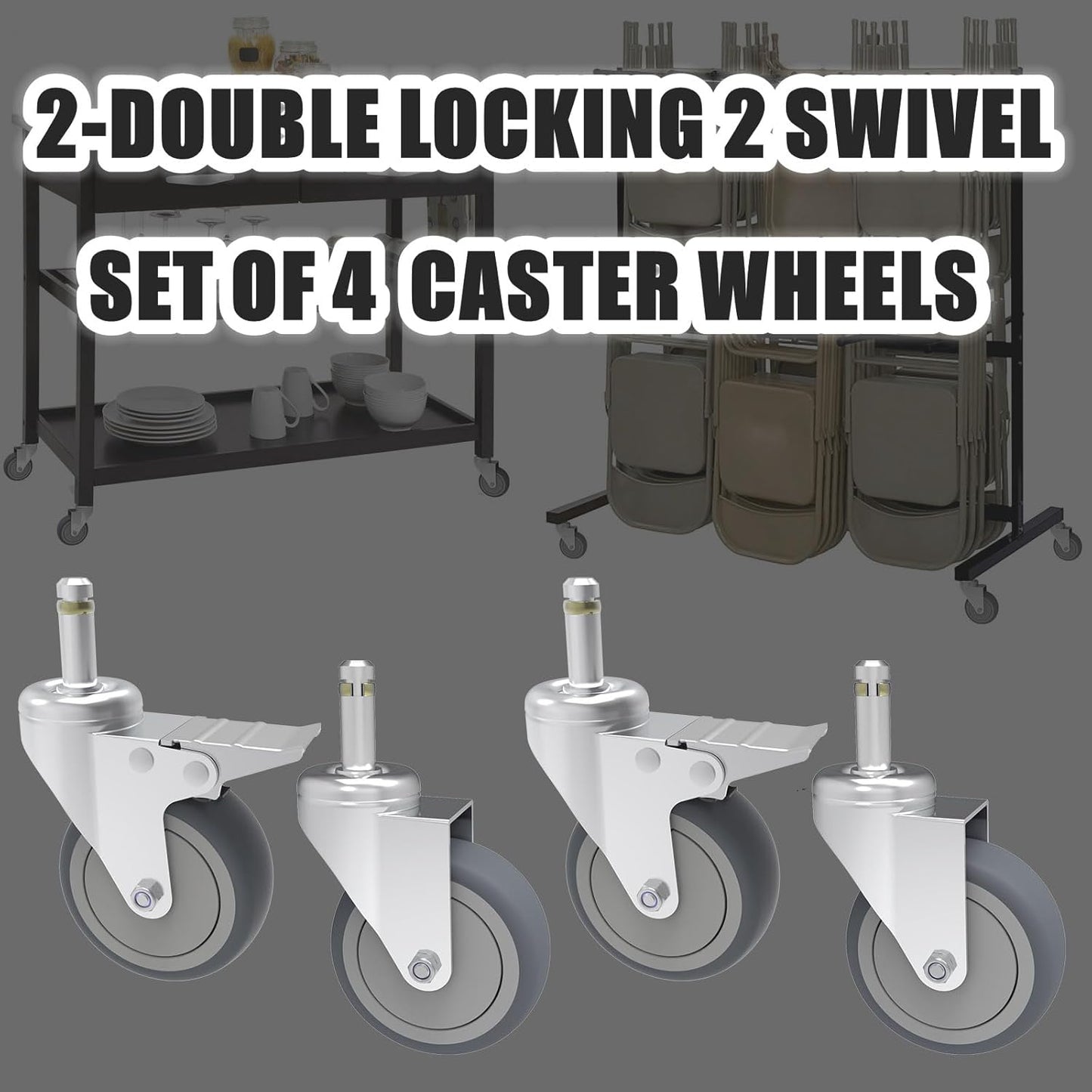 RILIDRI 3-Inch Swivel Stem Caster for Rubbermaid Mop Bucket Utility Cart, 7/16-Inch Stem Diameter Rubber Wheel Set of 4, Heavy Duty TPR Weber Grills Shop Vac Replacement Wheels