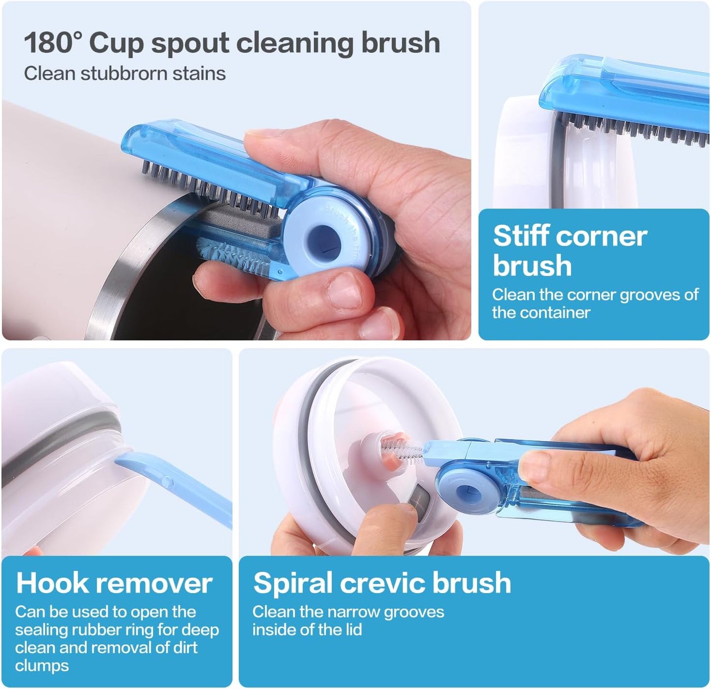 KEUYE 3 Pack Cup Cleaning Kit Compatible with Stanley,Multipurpose Cup Cleaner Kit with Extra Long Nylon Straw Brush Cleaner,3 in 1 Bottle Gap Cleaner and Long Handle Silicone Brush Cleaner