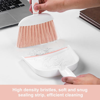 NACENA Small Dust Pan and Brush Set, Mini Broom and Dustpan Set Small Hand Broom and Brush Combo Dust Pan with Teeth for Home Cleaning Drawers Desktop Sofas and Outdoor, White & Gray
