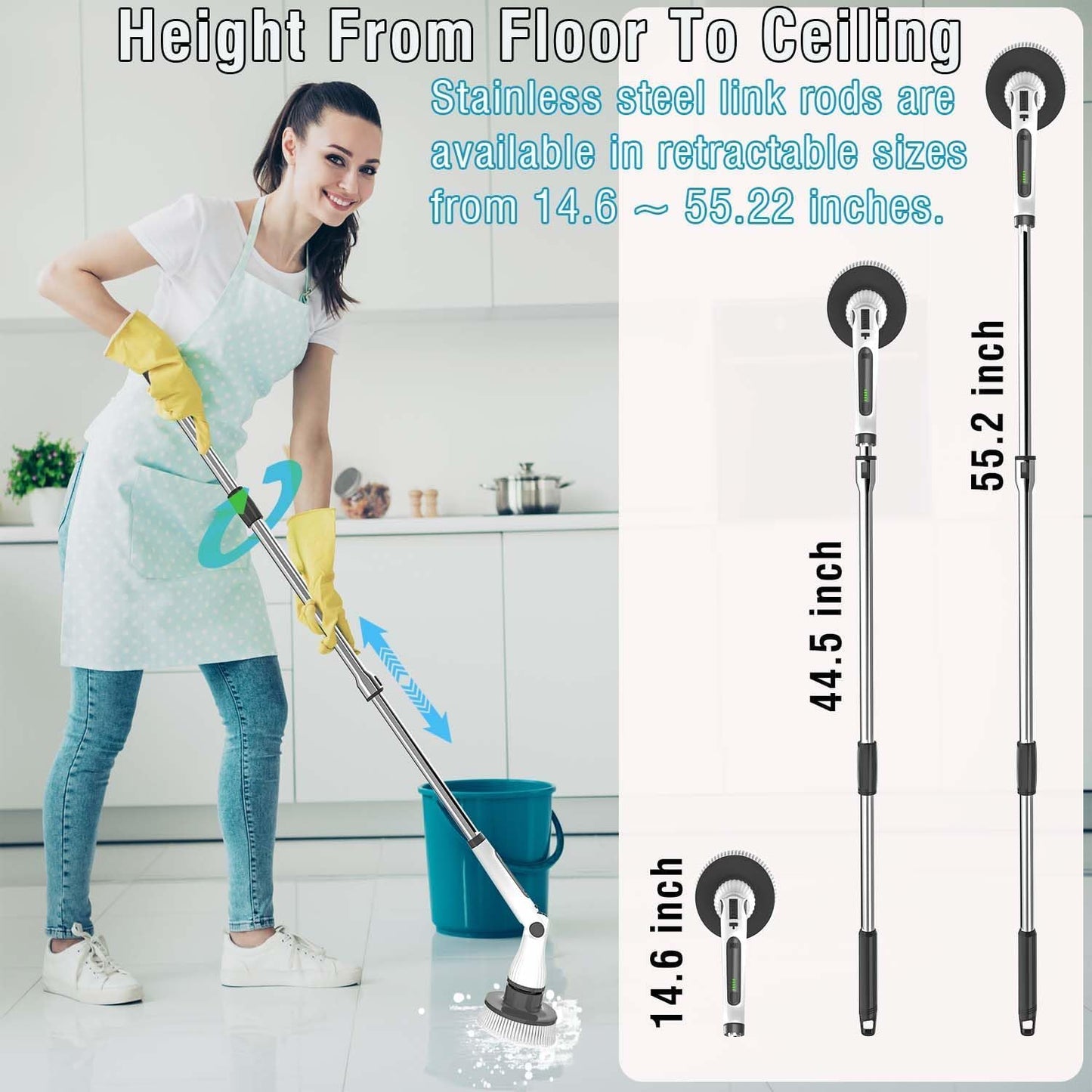 MGLSDeet Electric Spin Scrubber Scrub Brush, Rechargeable Cleaning Brush with 8 in 1 Replaceable Brush Heads, Cordless Power Spin Scrubber 90Mins for Bathroom Shower Bathtub Glass Car