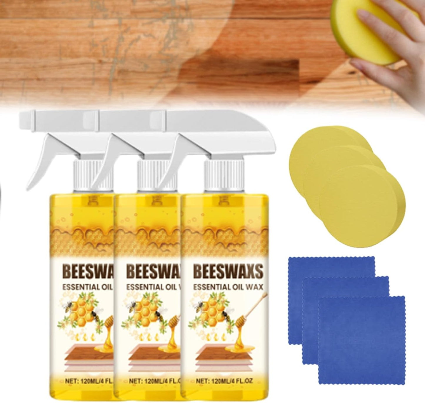 Beeswax Wood Polish Spray, Natural Micro-Molecularized Beeswax Spray, Bees Wax Furniture Polish and Cleaner, For Wood Floors, Furniture and Wooden Cabinet (2PCS)