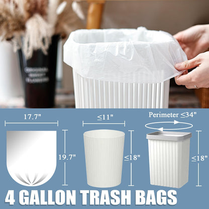 Small Trash Bags 4 Gallon - 100 Count 4 Gallon Trash Bag, Small Garbage Bags for Office Bedroom Bathroom Trash Bags, White 4 Gal Small Trash Can Liners
