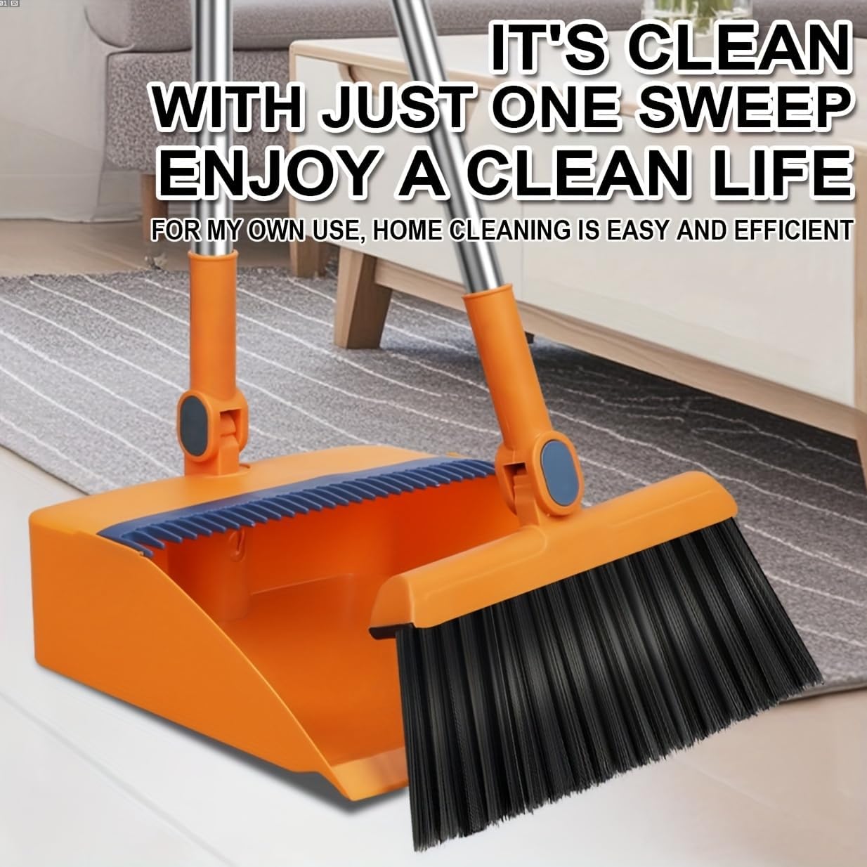 2-in-1 Broom with Dustpan Combo Set,Long Handle Broom Dustpan Combo with Dustpan Teeth to Automatically Clean Hair for Home, Indoor or Outdoor Cleaning Hall Floor (Gray)