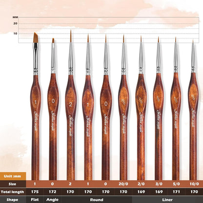 Golden Maple Detail Paint Brushes Set 10pcs Miniature Brushes for Fine Detailing & Art Painting - Acrylic, Watercolor, Oil, Models