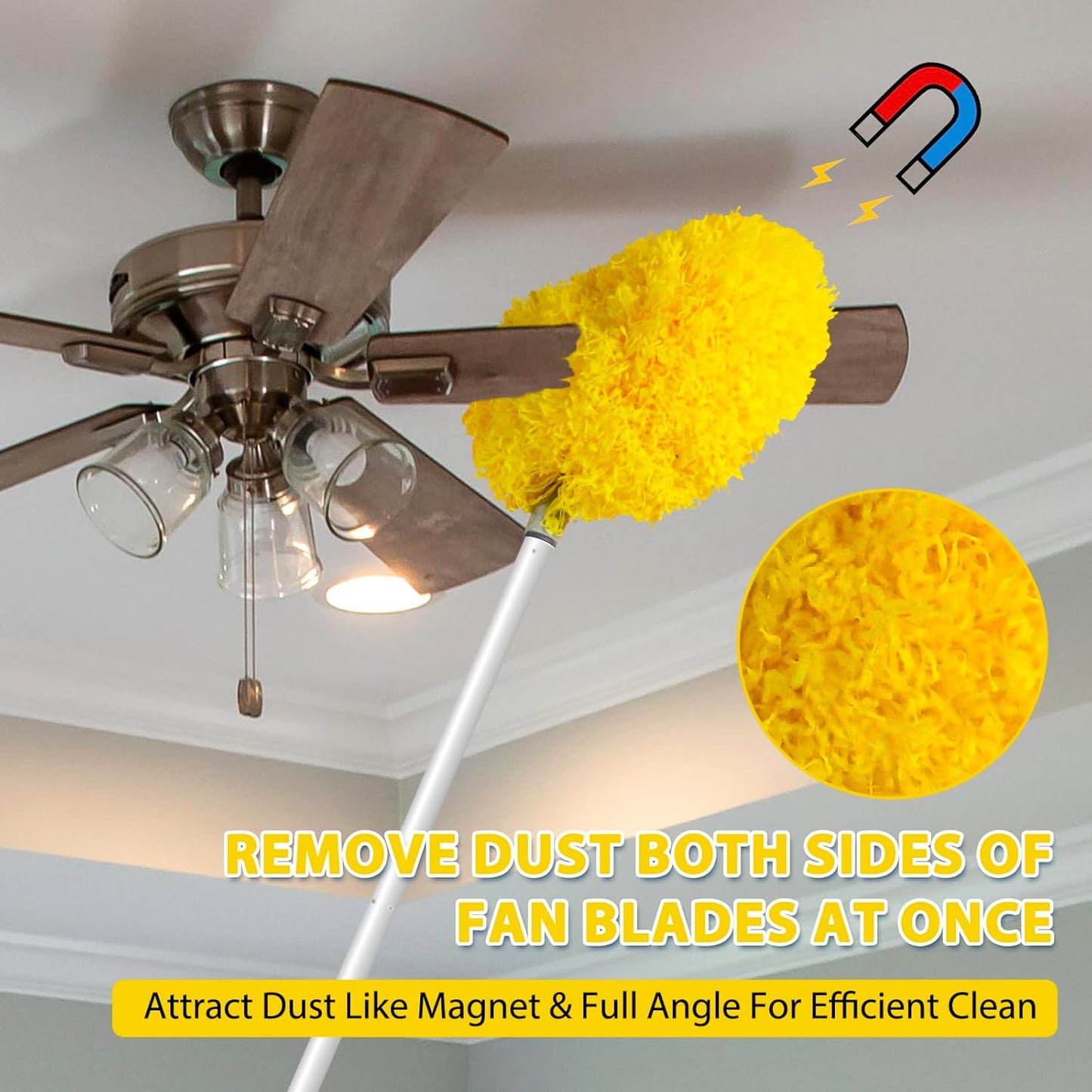 Ceiling Fan Cleaner Duster High Ceiling Extended Fan Blade Cleaner from 13 to 50 Inch Reusable Microfiber Ceiling Fan Duster with Extension Handle for Furniture Bookshelves Wall Door (Gray)