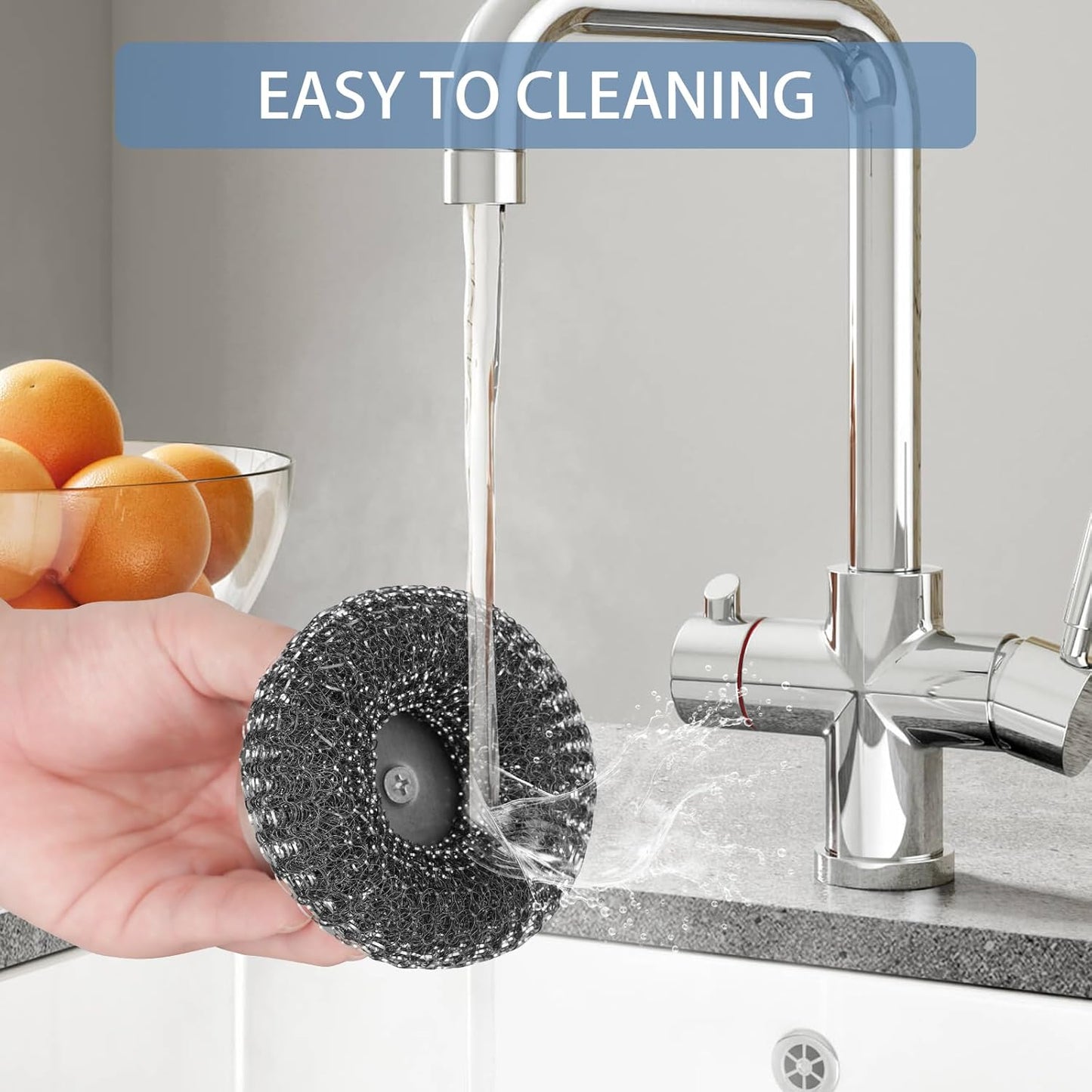 Onewly 4Pcs Steel Wool Scrubber Set, Stainless Steel Scrubber with Stainless Steel Handle, for Cleaning Dishes, Cast Iron, Stock Pots, Pans, Griddles, Grills