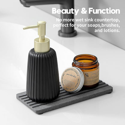 2PCS Water Absorbing Stone Drying Tray Mat for Bathroom Sink & Kitchen Counter Faucet Organizer, Quick Dry Dish Rack Soap Dispenser Sponge Holder, Vanity Sink Caddy Bar Coaster, Ivory White 8“x 4”