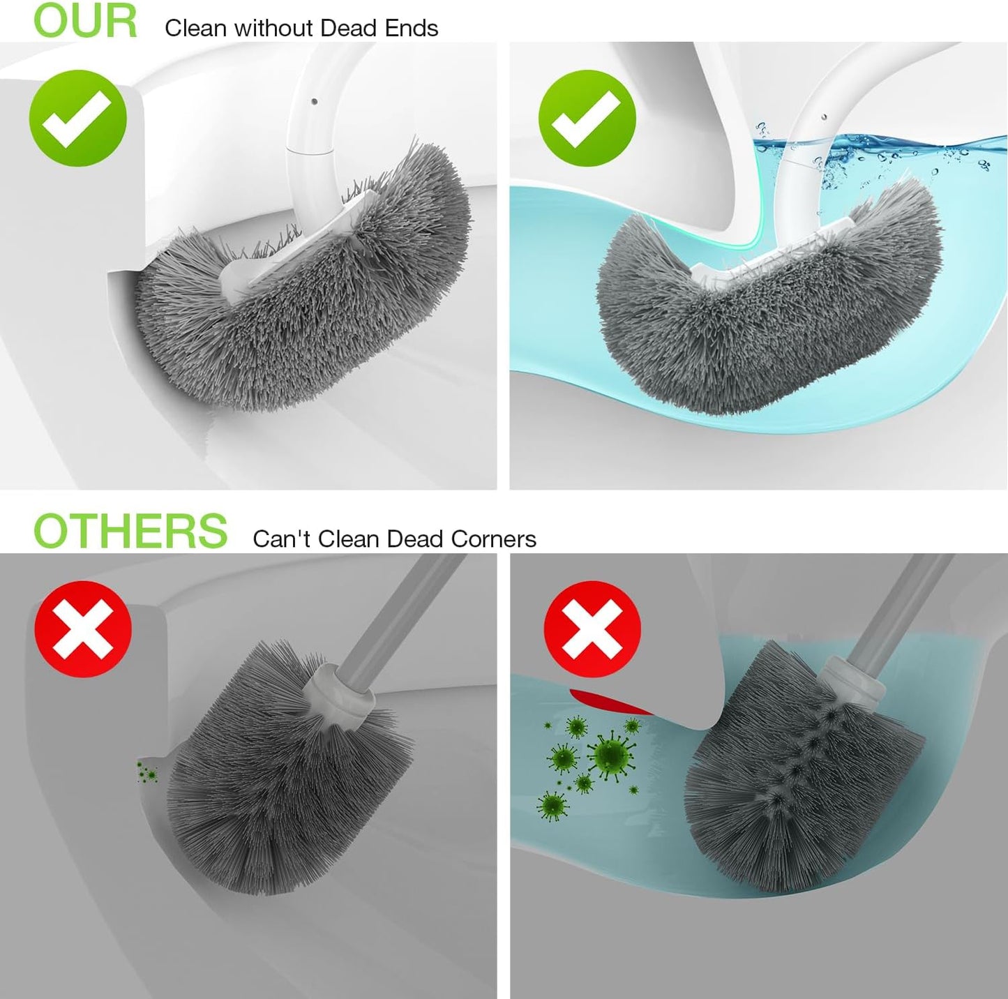 Toilet Bowl Brush and Holder, OSCIOSS Toilet Brush Set with Ergonomic Design, Compact Size, Durable Bristles, RV Toilet Brushes & Holders for Dead Corner Clean, White
