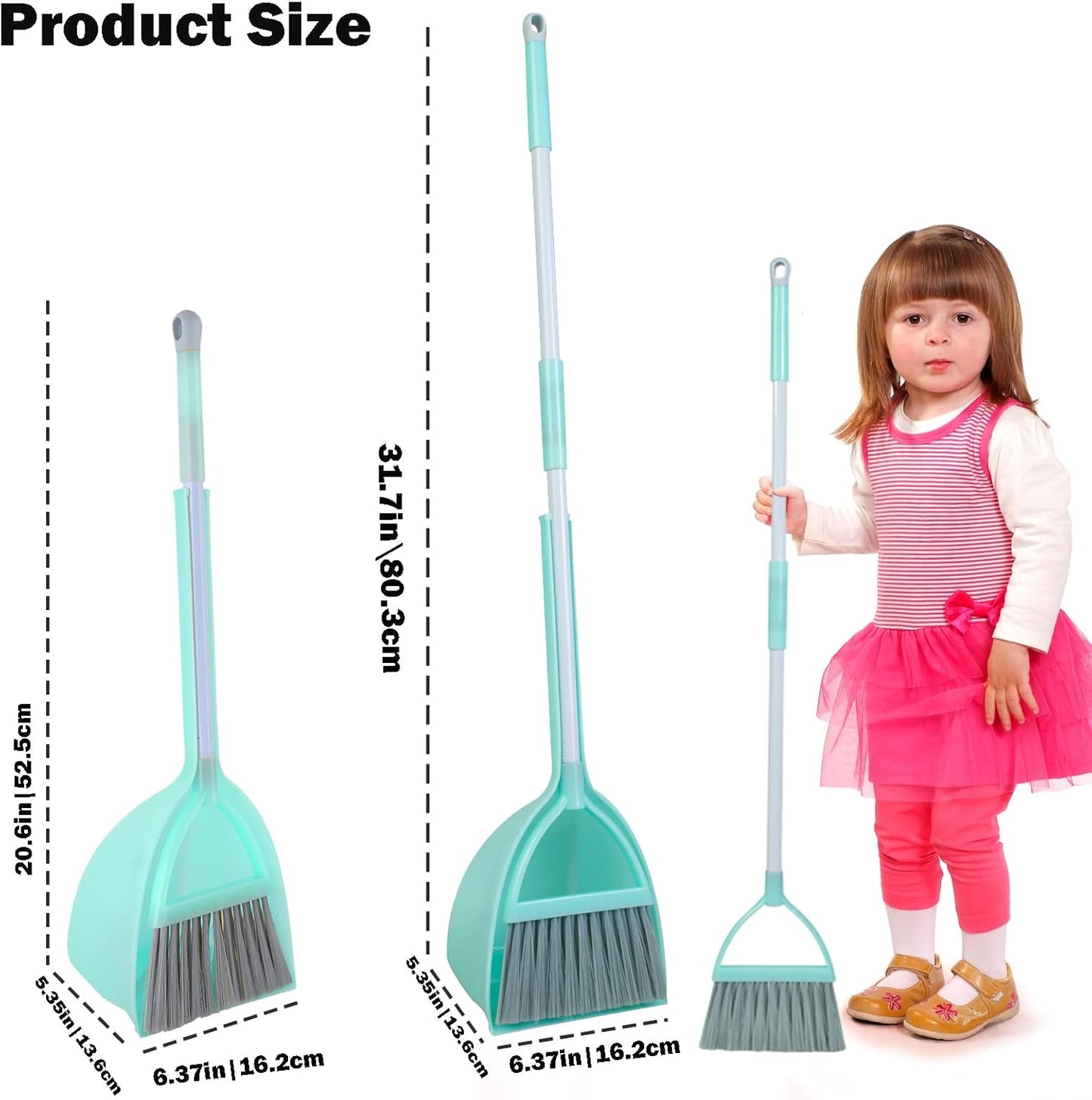 Mini Broom with Dustpan for Kids,Little Housekeeping Helper Set (Light Blue)